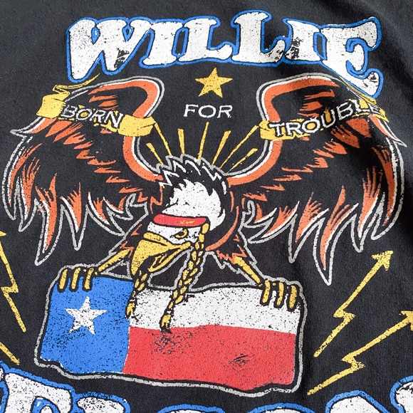 WILLIE NELSON BORN FOR TROUBLE 1990 DISTRESSED GRAPHIC EAGLE MERCH T-SHIRT - Picture 2 of 3
